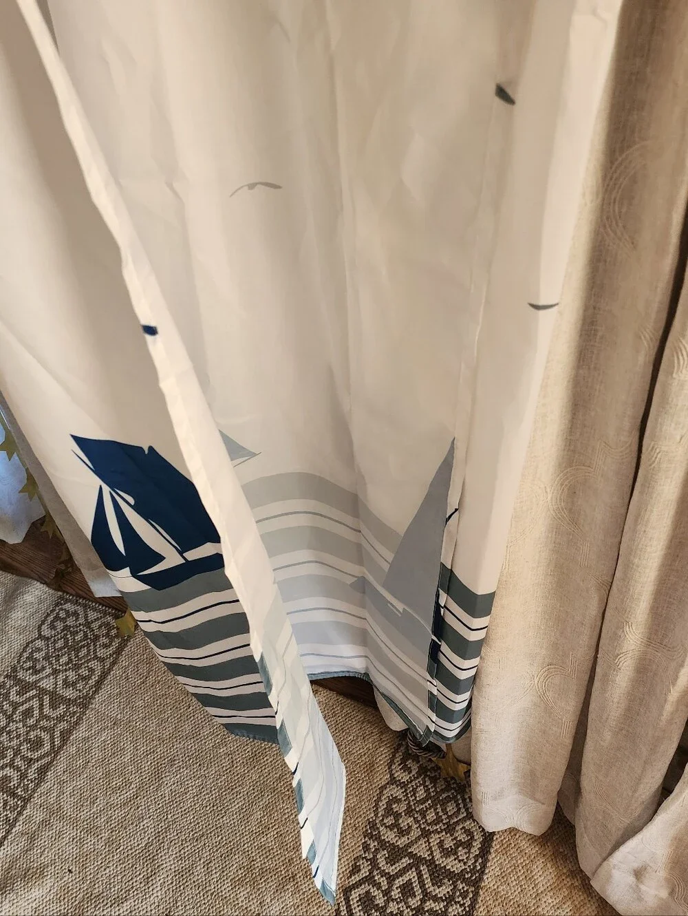 Nautical Sailboat Shower Curtain Panel in White and Navy